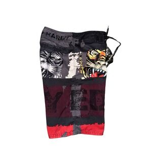 Christian Audigier Ed Hardy Sz 31 Board Shorts‎ Tiger Distressed Swim Trunks